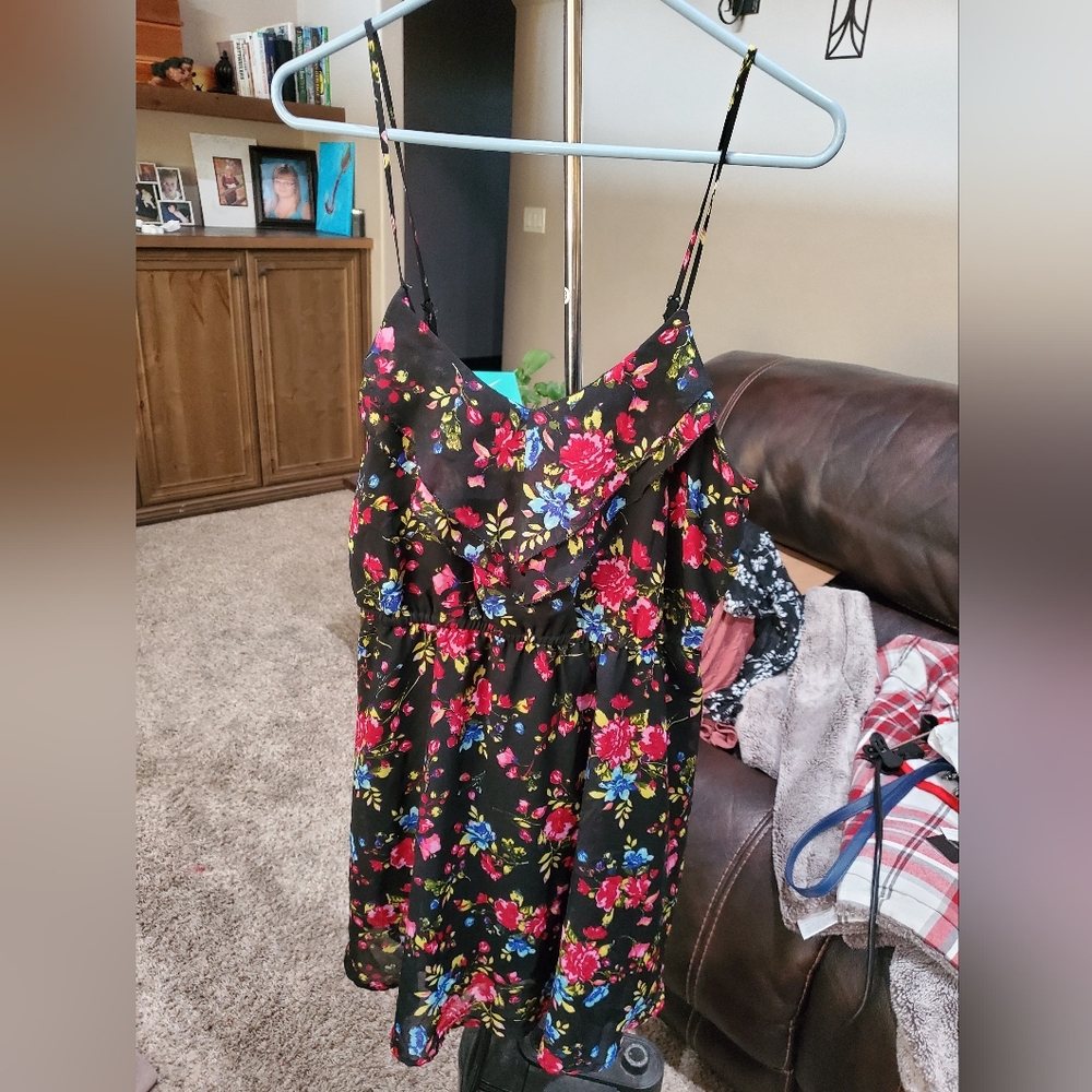 Black and floral mini sundress